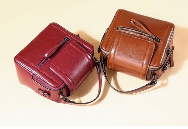 

кожаные сумки 2020 новый двухцветный масло воск коровьей плеча сумку ведро мешок