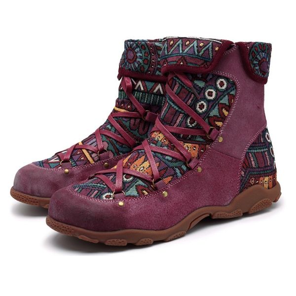 Women Boots Women Retro Leisure Embroidery Stitching Ankle Boots
