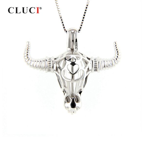 

cluci silver 925 fury bull shaped cage pendant ethnic silver jewelry women 925 sterling silver cattle totem pearl pendant locket