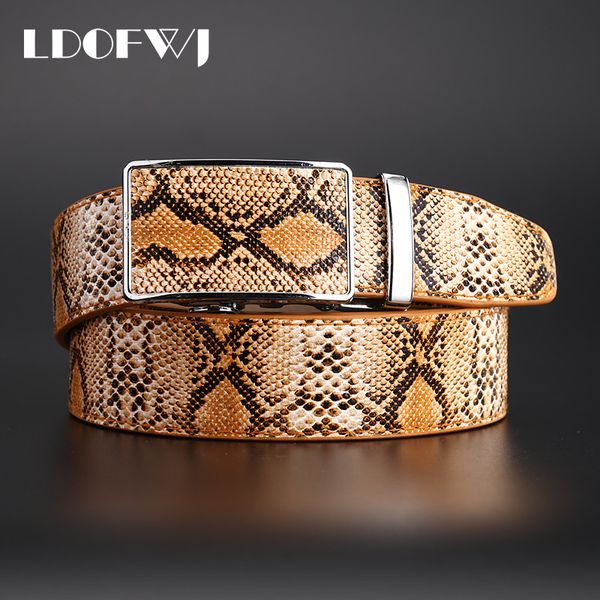 

ldofwj 2018 new snake skin automatic buckle cowhide leather men belt fashion belts for mens belts, Black;brown