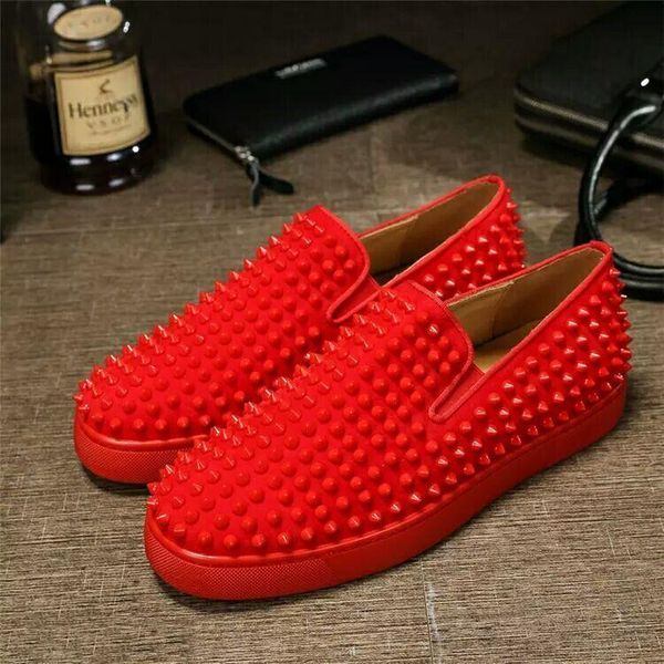 

luxury designer red bottom loafers for women genuine leather slip on platform casual sneakers spikes wedding party flats men shoes 35-46 l29, Black
