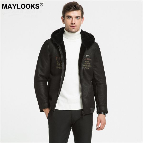 

maylooks 2019 осенняя и зимняя меховая интегрированная кожаная мужская одежда из овчины с вышивкой и шляпой ws93, Black