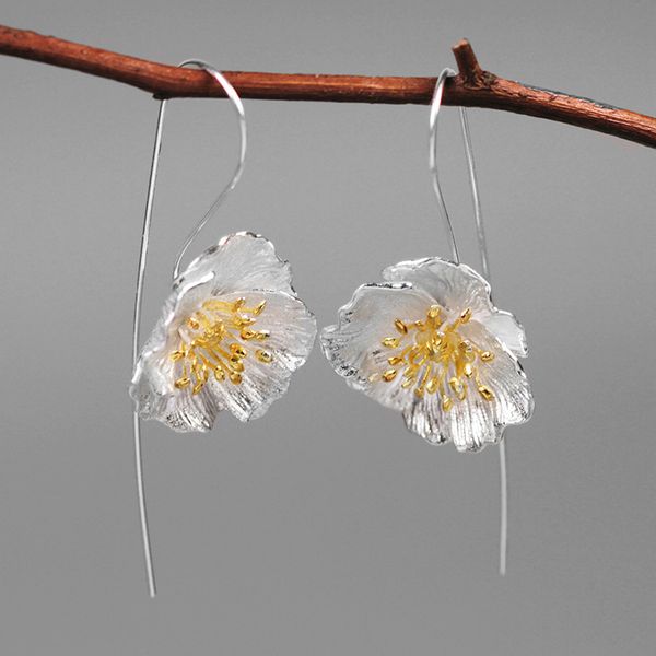 

inature 925 sterling silver big poppy flower drop earrings for women fashion jewelry gift