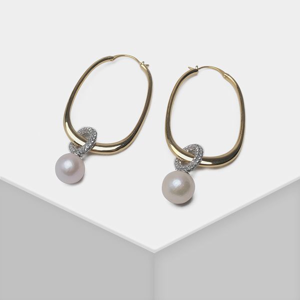 

geometric natural pearl pendant stylish drop pearl earrings, Silver