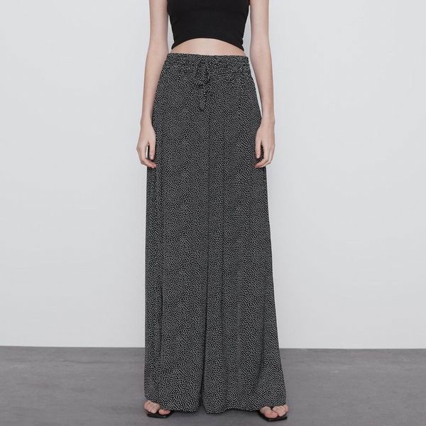 

women long wide leg pant summer 2020 new fashion polka dots print high waist bottom, Black;white
