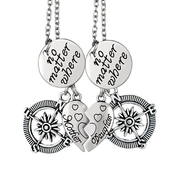 

ancient silver no matter где письмо tag день матери сердце компас ожерелье матери дочь конструктора ожерелье set женщины мужчины подарка юве