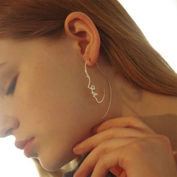 

minimalist abstract art face long earrings for women zinc alloy jewelry gold silver color geometric figure human dangle earrings
