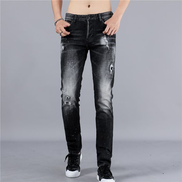 

мужские джинсы slim fit рваные джинсы мужские брюки мужчины hi-street мужские проблемные джинсовые бегуны колено отверстия промытые разрушен, Blue