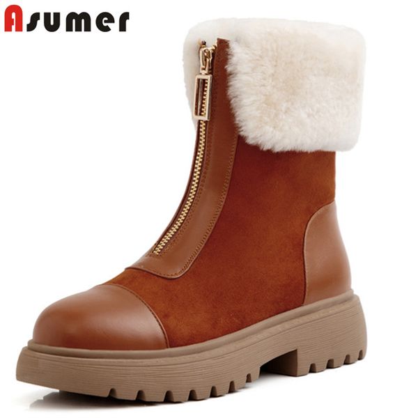 

asumer 2020 new arrival winter snow boots women round toe casual flat shoes zipper warm comfortable simple ankle boots women, Black