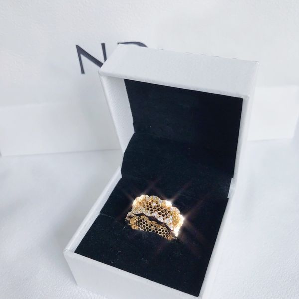 

2019 18k желтое золото женщин wedding cz бриллиантовое кольцо оригинальная коробка для пандоры стерлингового серебра 925 honeycomb кольца se, Slivery;golden