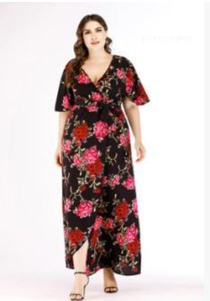 

size dress summer beach big size 5xl 6xl boho beach floral dresses flower women plus, Black;gray