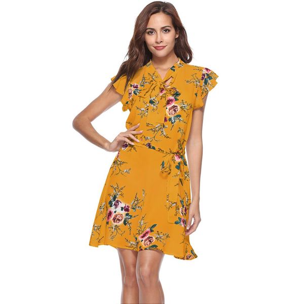 

elegant summer print women dress v neck short sleeve women dresses knee-length short vestidos, Black;gray