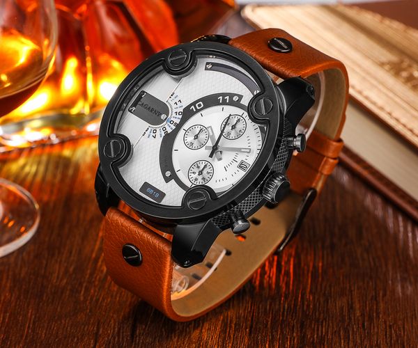 

unique design cagarny men's watch luxury model business watch silicone strap waterproof casual men's quartz, Slivery;brown