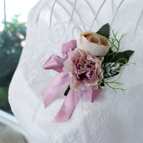 

marriage boutonniere for bride corsage wedding brooch artificial silk fake flowers bridesmaids bracelet prom wrist corsage