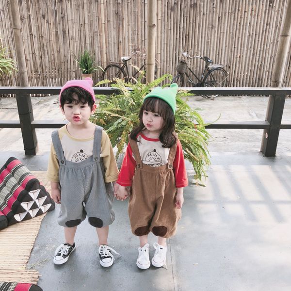 

celveroso 2019 new baby boys girls corduroy bib pants sleeveless strap romper overalls fashion outfits clothes 1-5y loose pants, Blue