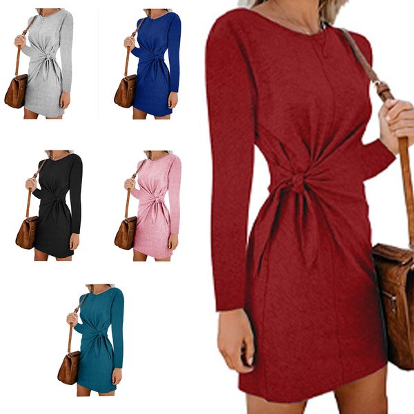 

women's autumn and winter casual dress long sleeve lace-up solid office dress stretch party beautiful street wear loose, Black;gray