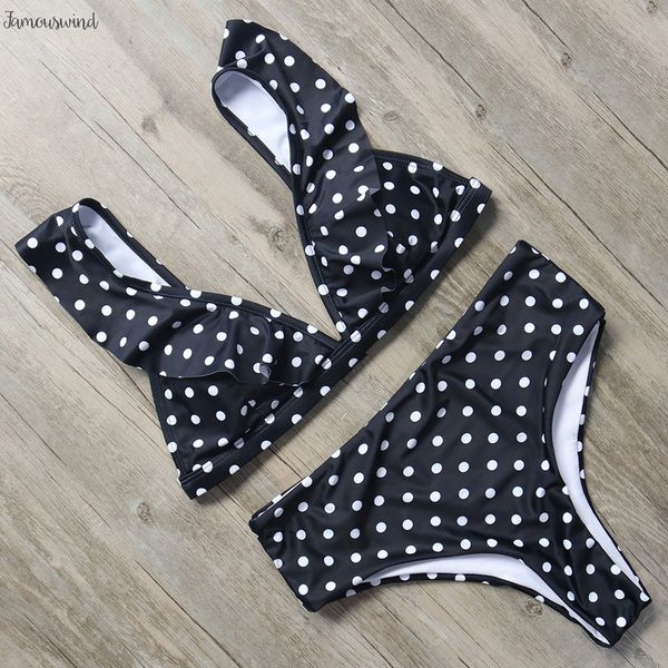 

сексуальное бикини высокой талии рябить купальники женской dot biquini плавать купальный костюм с плечом купальник бикини, White;black