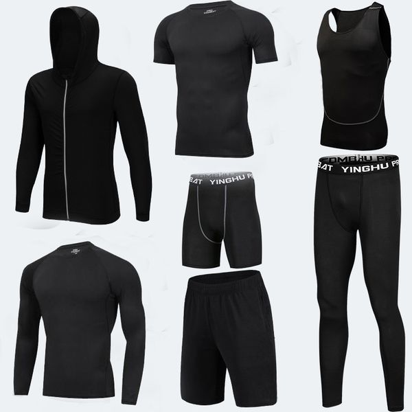 

7pcs men's compression sportswear 2020 running sports suit basketball tights clothes gym fitness training set jogging tracksuits, Black;blue