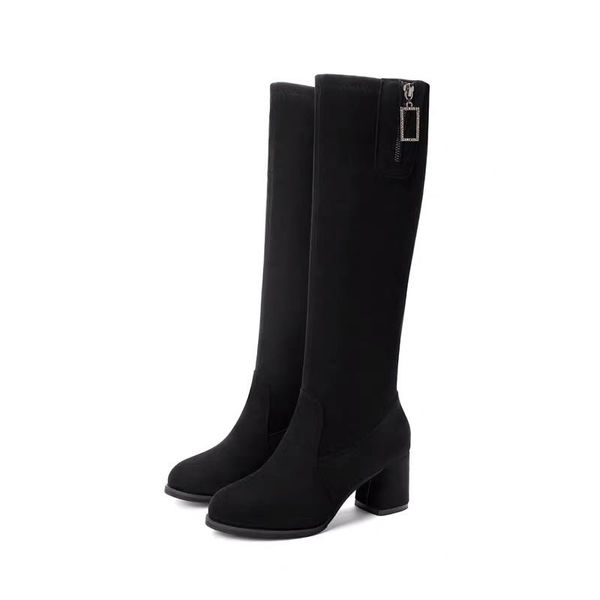 

2020 chinese new thick heel warm high barrel knight women's boots, women's shoes, delivery, Black