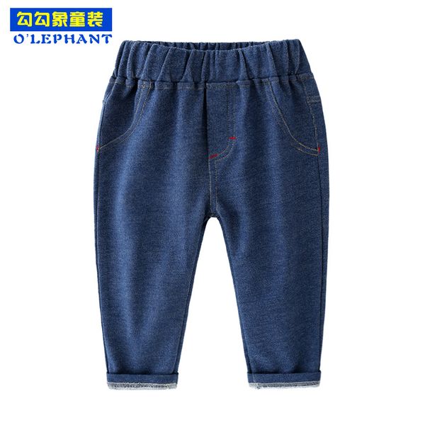 

spring fall solid elastic imitated jeans on the boy breathable jeans for girls casual toddler child trousers infant cotton pants, Blue