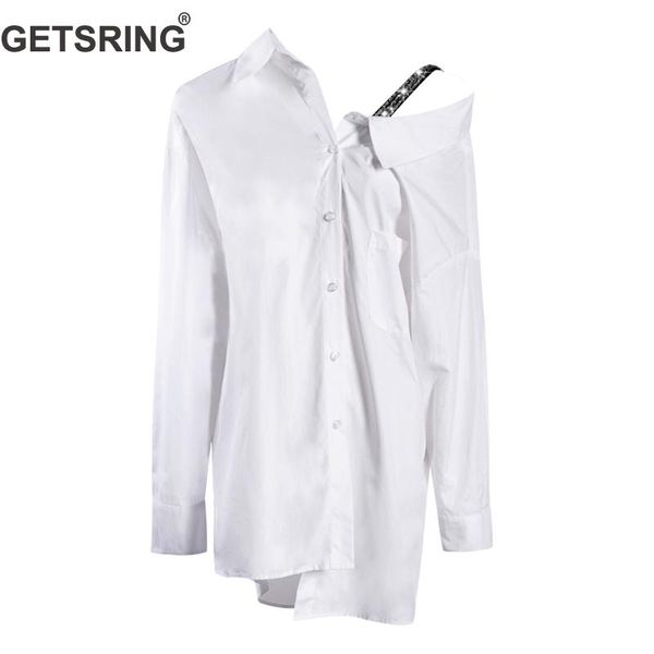 

getsring women blouses irregular white shirt one shoulder water drill women shirts long sleeved loose long spring new