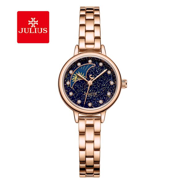 

julius brand new sun moon quartz watch women calendar display small clock fashion dress chain bracelet watch girl birthday gift, Slivery;brown