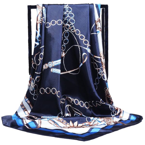 

bandana women hijab scarf fashion ladies silk scarf chain print pattern 90*90cm large square headscarf