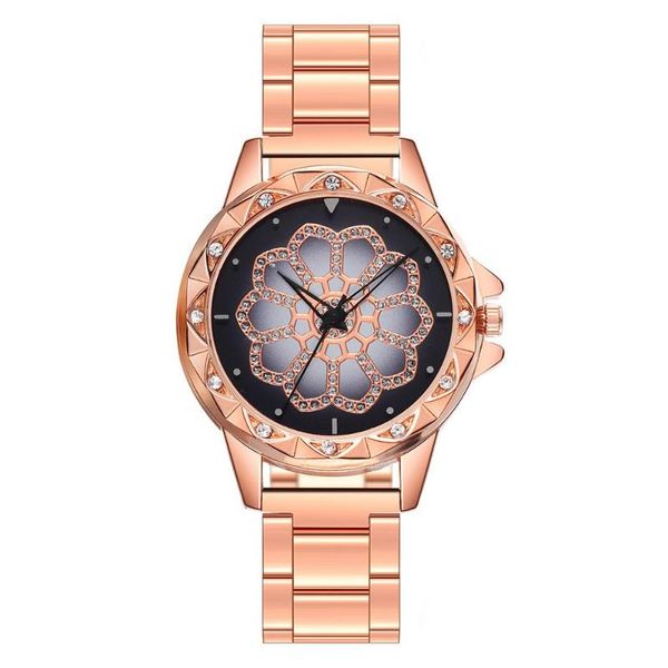 

women wrist watches fashion rose gold flower rhinestone stainless steel luxury casual female the watch q4, Slivery;brown