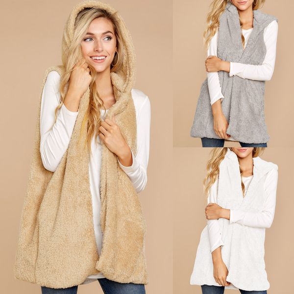 

european and american women's clothing autumn and winter coat plush fashion hooded cardigan outwear, Black;brown