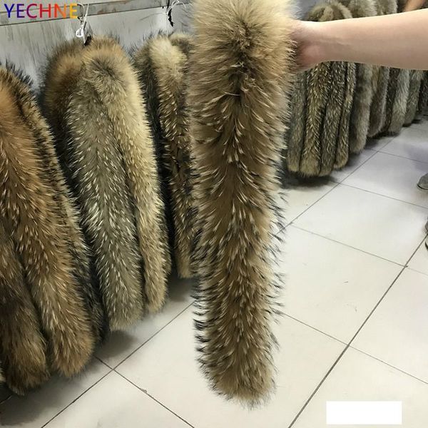 

yechne 70cm longth real jacket fur collar women coat fur scarves luxury raccoon winter scarf, Blue;gray