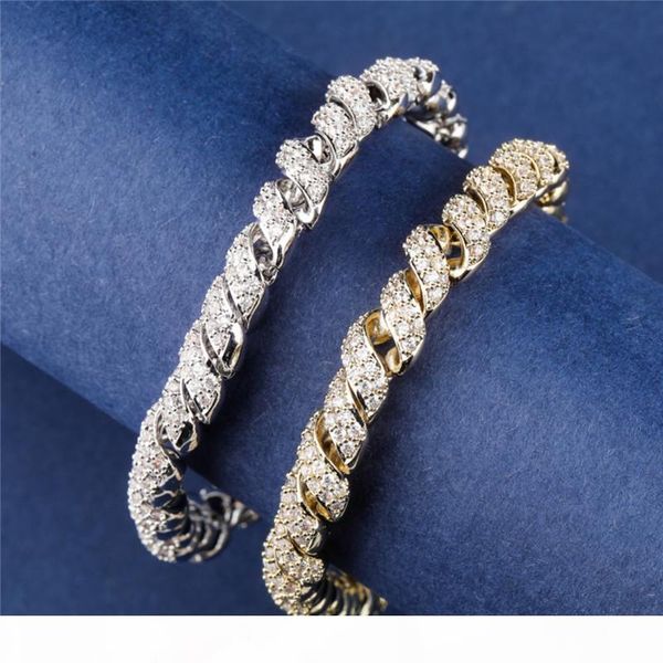 

mens браслет золото серебро цвет ice out cz rope плетеный браслет для мужчин hip hop оптовой продажи ювелирных изделий, Black