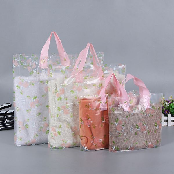 

pe plastic gift packaging bags carton retail clothing shopping bags with handles 17.7" x 15.7" boutique grocery bag soft loop tote