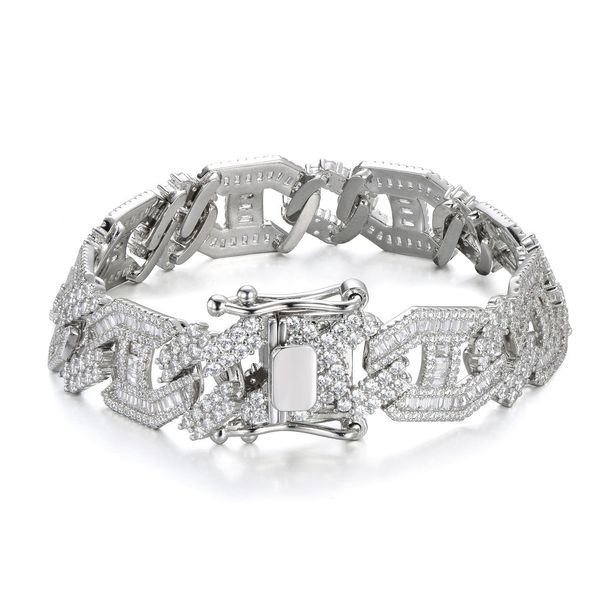 

18k gold white gold plated bling cz cubic zirconia mens hip hop iced out cuban link chain bracelet diamond curb chains jewelry gifts for men, Black