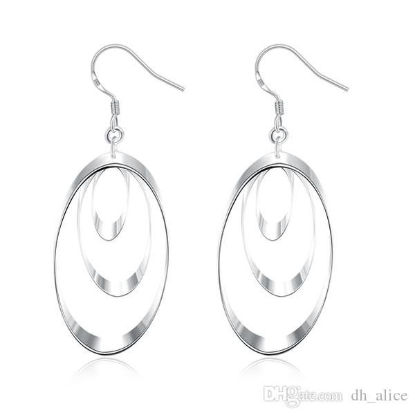 

покрытие серебро три круглых серег размера dase180 6.4cm * 2.5cm, женщины 925 серебряной пластина обруч huggie серьга ювелирных изделий, Silver