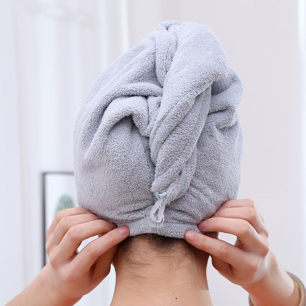 

2pcs hair dry towel microfiber wrapped bath cap quick drying shower towel with button gewikkelde badmuts in microvezel uyt shop