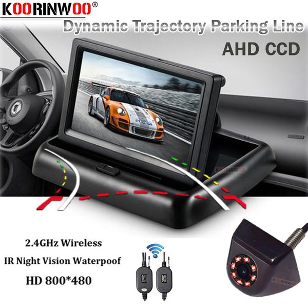 

koorinwoo wireless hd parking 4.3 inch folding dash board monitor video player with moving parking line rear view camera reverse car
