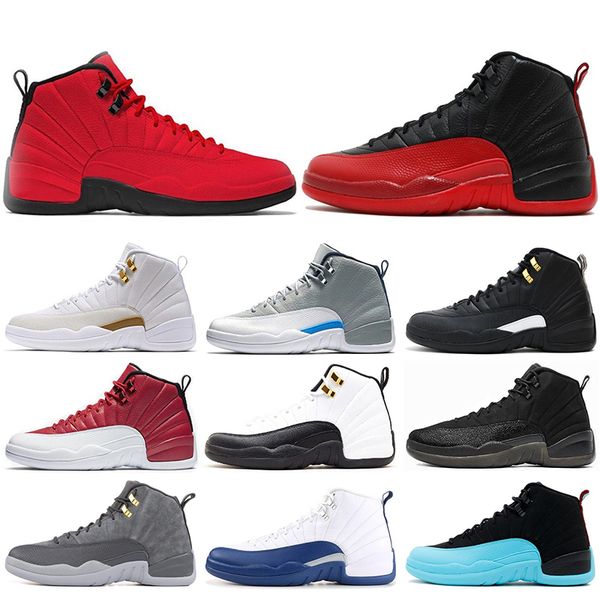 

wholesale 12 12s mens basketball shoes taxi gym red the master bulls flu game gamma blue french blue men sports sneakers size 7-13