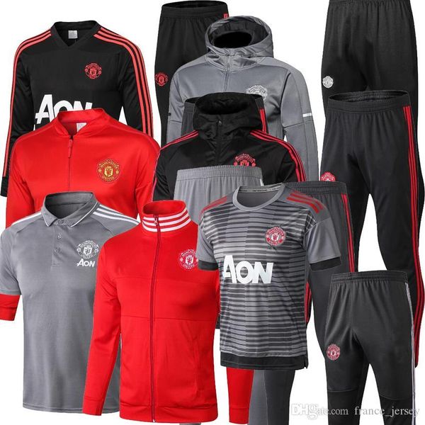 

2018 2019 man united pogba football jacket utd tracksuit 18 19 lukaku de foot lindelof men's jacket training suit, Gray;blue