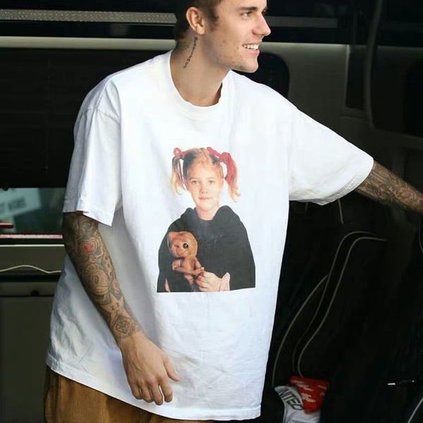 

20fw justin bieber tee маленка девока и медвед оо printed tee мђжин женин пѬоа ђб, White;black