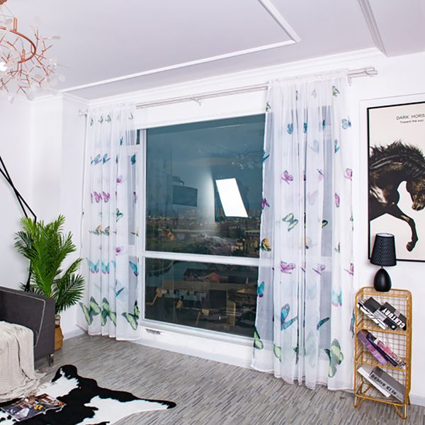 

fashion light transmission curtain wear rod curtains colorful butterfly printed curtain for living room decor home decor