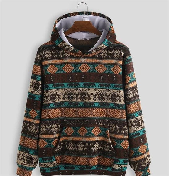 

этнические mens style дизайнер толстовки моды сыпучие все печати большой карман мужские толстовки casual мужчины одежда, Black