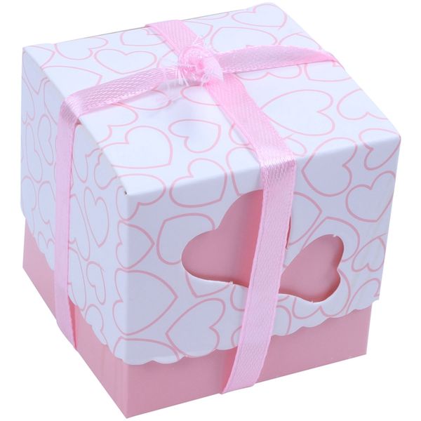 

50x wedding heart shaped candy box dragee + pink ribbon