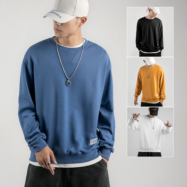 

2019 men's spring and autumn new casual solid color long-sleeved round neck hoodies loose temperament trend cotton harajuku, Black