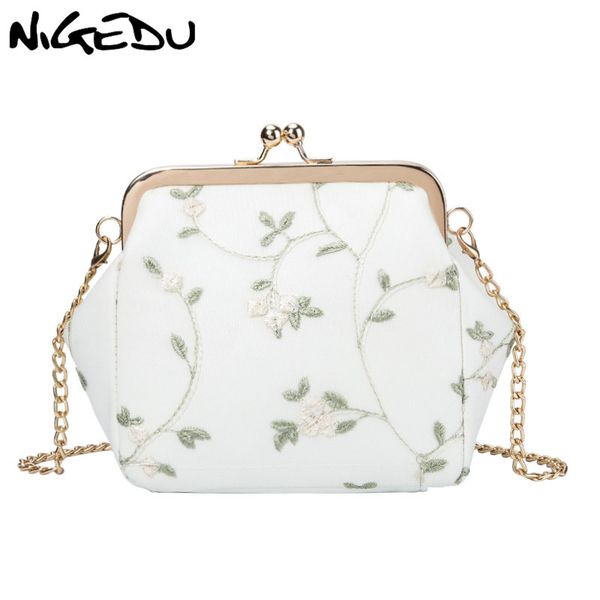 

women crossbody bag small lace flower clip messenger bags for female kiss lock cute kawaii wallet lady chain sling bag white