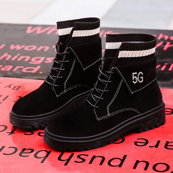 

size 35-50 nice new letter 5g ankle boots women autumn campus style shoes woman flat heels college girls classics lace up boot, Black