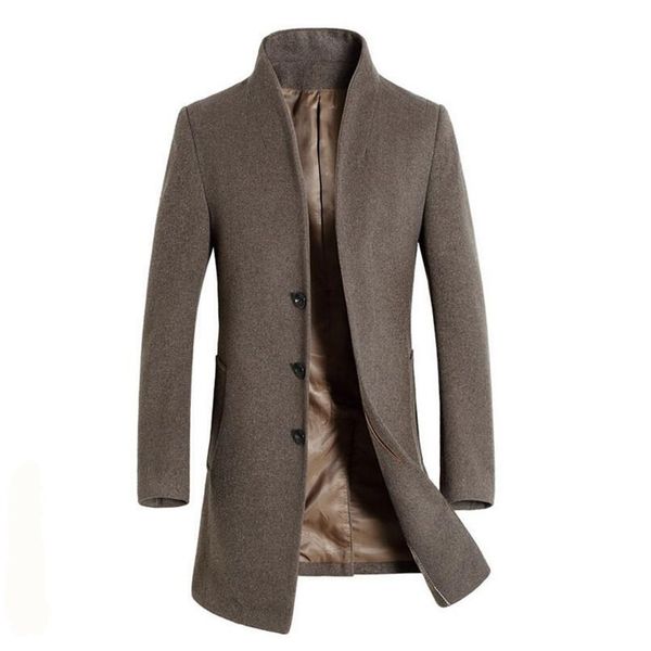 

мужская мода длинное пальто шерсть тренч однобортный slim fit peacoat пальто мужская одежда стенд воротник куртка куртка, Black