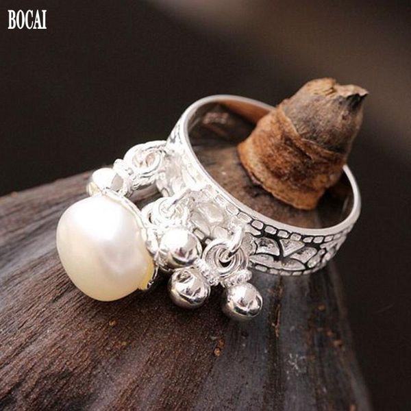 

2020 new real pure s925 sterling silver jewelry small purse silver ring for woman hand-set natural pearl woman ring, Golden;silver