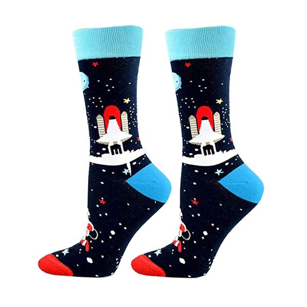 

men's socks of colorful fun animal origin crew socks and cool space astronaut dinosaur, Black