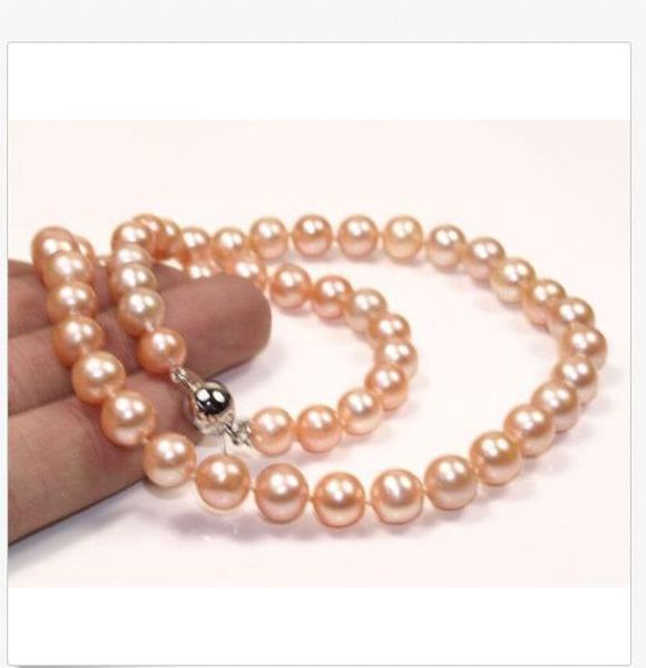 

natural 10-11mm south sea gold pink pearl necklace 18 inch yellow ball buckle, Silver
