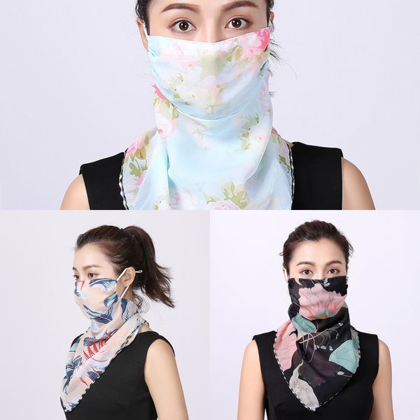 

bqlsr silk scarf face mask 40 styles chiffon sun protection mask outdoor handkerchief masks protective silk scarf riding, Black